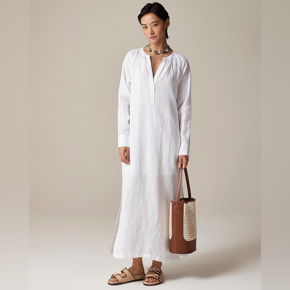 NWT J.Crew Cabana Maxi dress in linen TS Tall Small White Vacation Resortwear